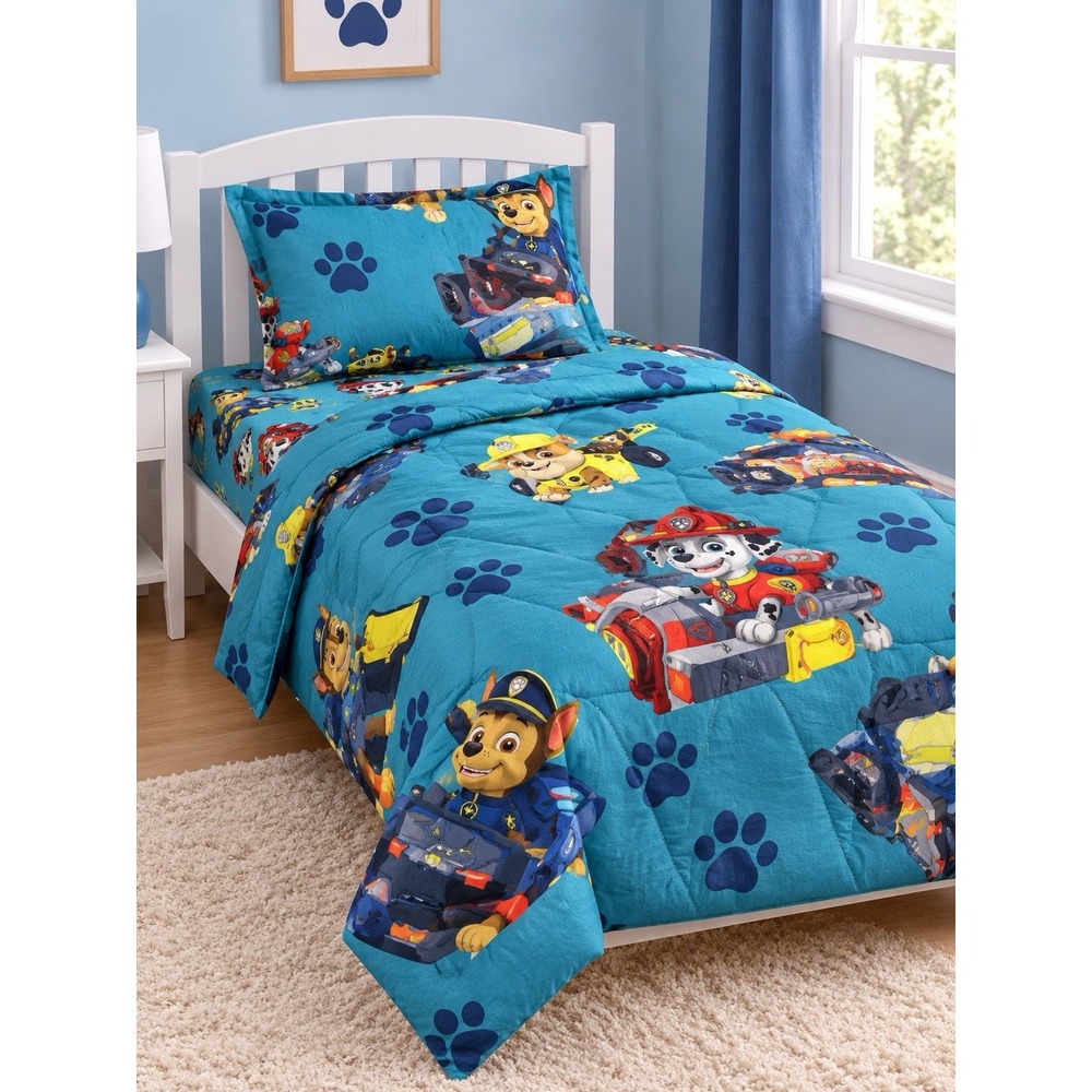 PAW Patrol Nickelodeon 4 Piece Bedding Set Toddler Comforter Flat and Fitted